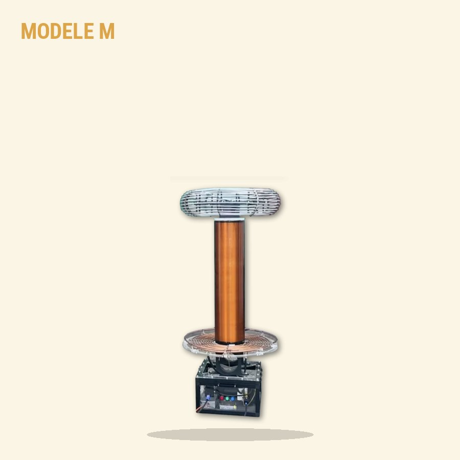 Bobine Tesla modèle M — visuel produit à l'échelle